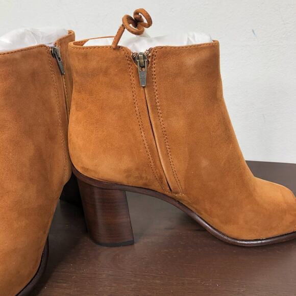 NEW Frye Amy Side Ghillie Suede Leather Open Toe Booties In Nutmeg Size 9.5M - Picture 4 of 7